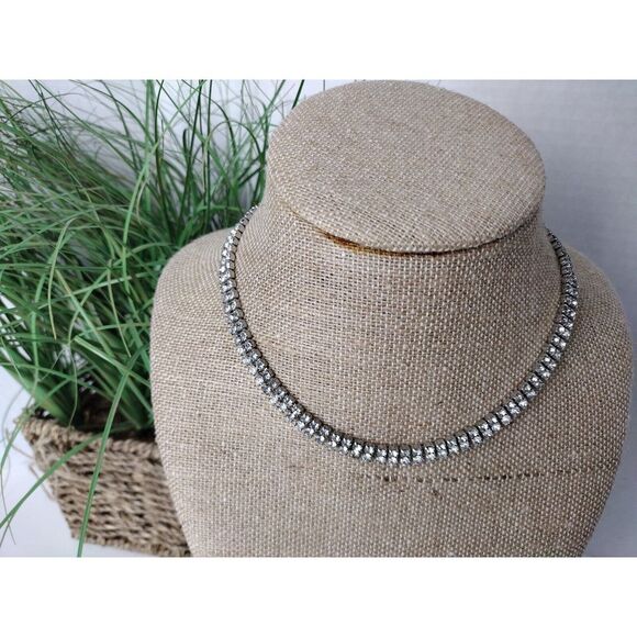 Vintage KRAMER DBL Strand Choker Necklace Crystal glass/Rhinestone Signed